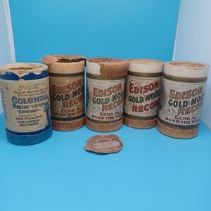 Original Early 1900s Edison Cylinder Record Cases; Advertising Boxes; Historical